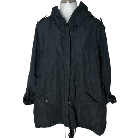 PERCH BY BLU PEPPER 3X BLACK POCKETS ROLL TAB SLEEVES LIGHTWEIGHT HOODED JACKET - Picture 1 of 4